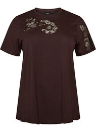 T-shirt i bomuld med blondeapplikationer, Brun