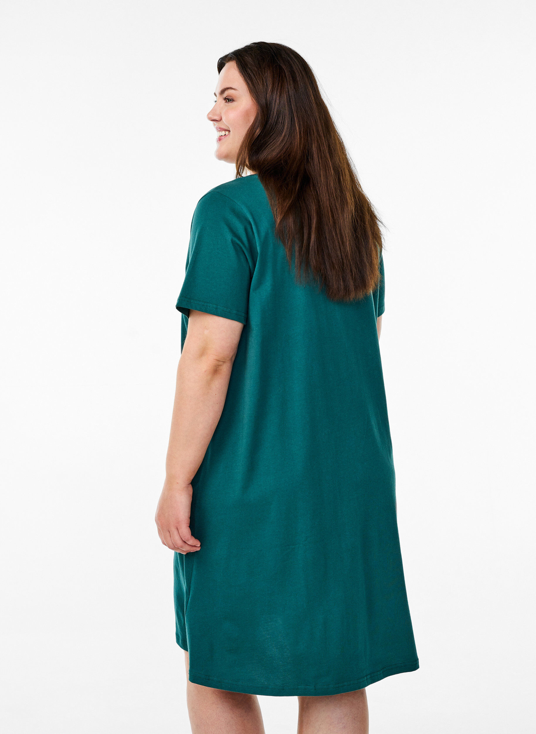 ZizziNatkjole i &oslash;kologisk bomuld med v-hals , Gr&oslash;n, Model image number 2