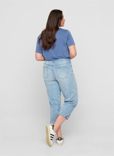7/8 jeans med opsmøg og høj talje, Light blue denim, Model image number 1