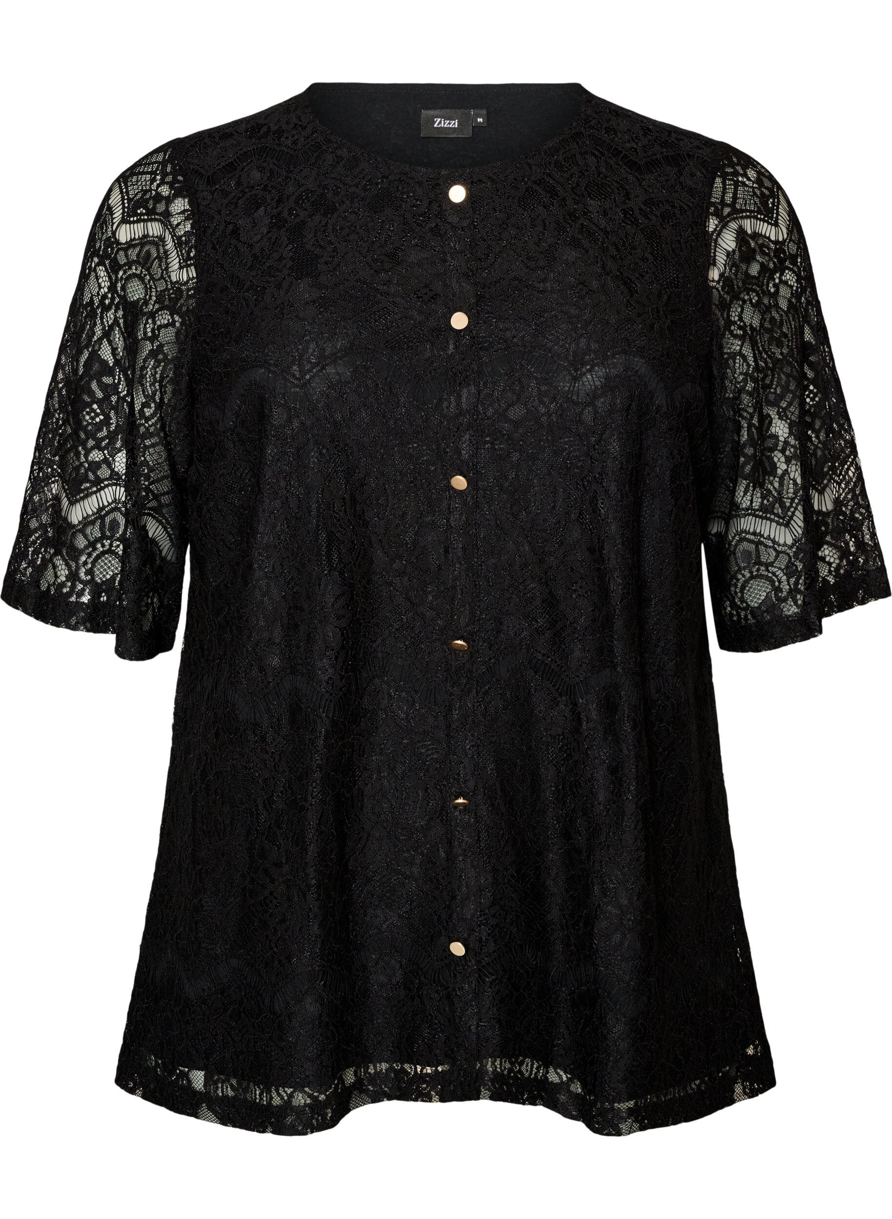 ZizziBlondebluse med dekorative knapper, Sort, Packshot image number 0