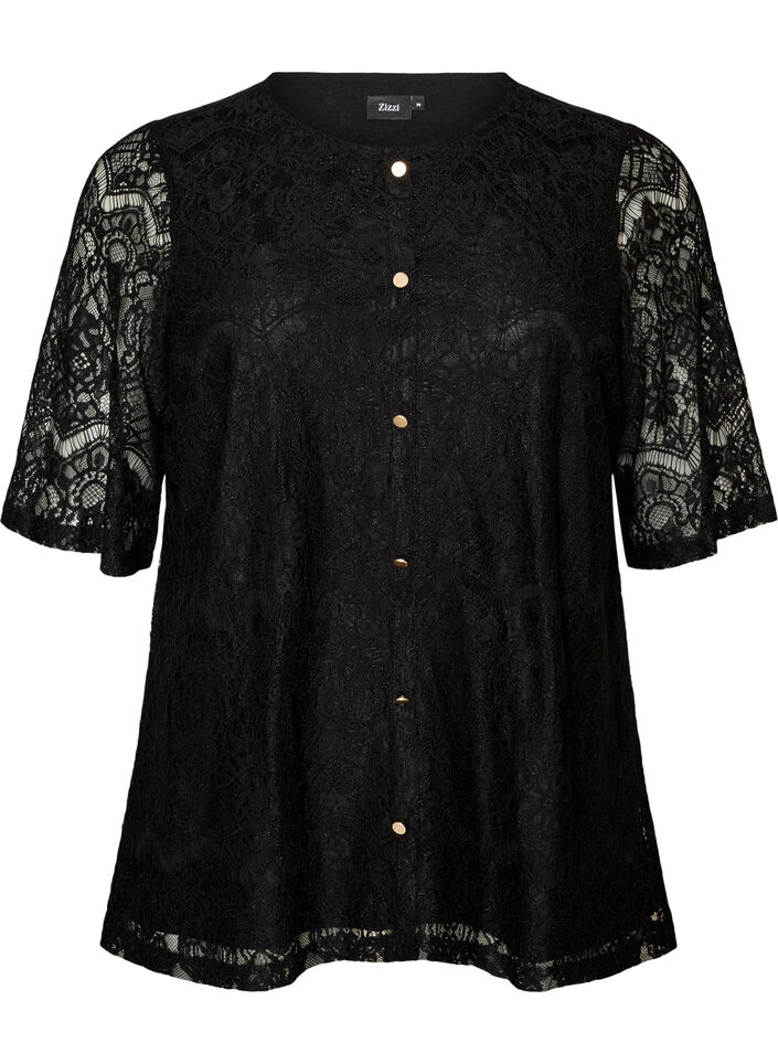 Blondebluse med dekorative knapper, Sort, Packshot image number 0