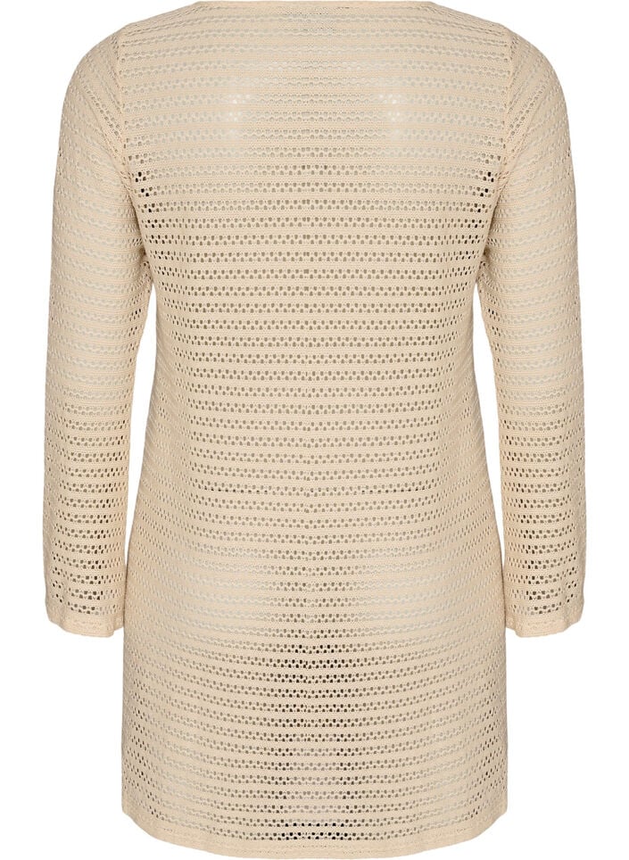 Strandkjole med hulm&oslash;nster og lange &aelig;rmer, Beige, Packshot