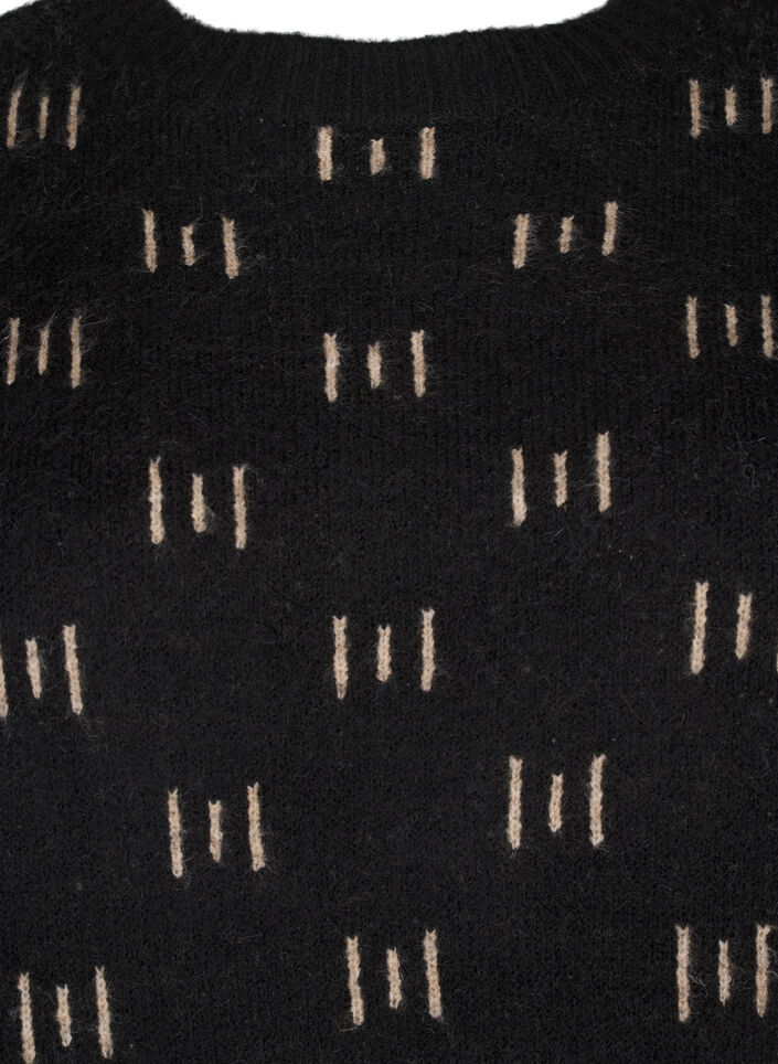 Mønstret strikbluse, Black Mel. Nomad, Packshot image number 2