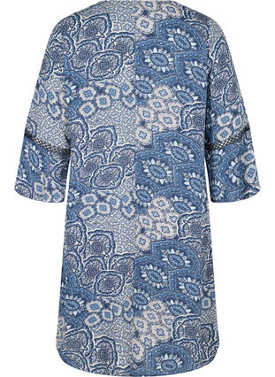 Viskose kjole med 3/4 ærmer og print, Asian Blue print, Packshot image number 1