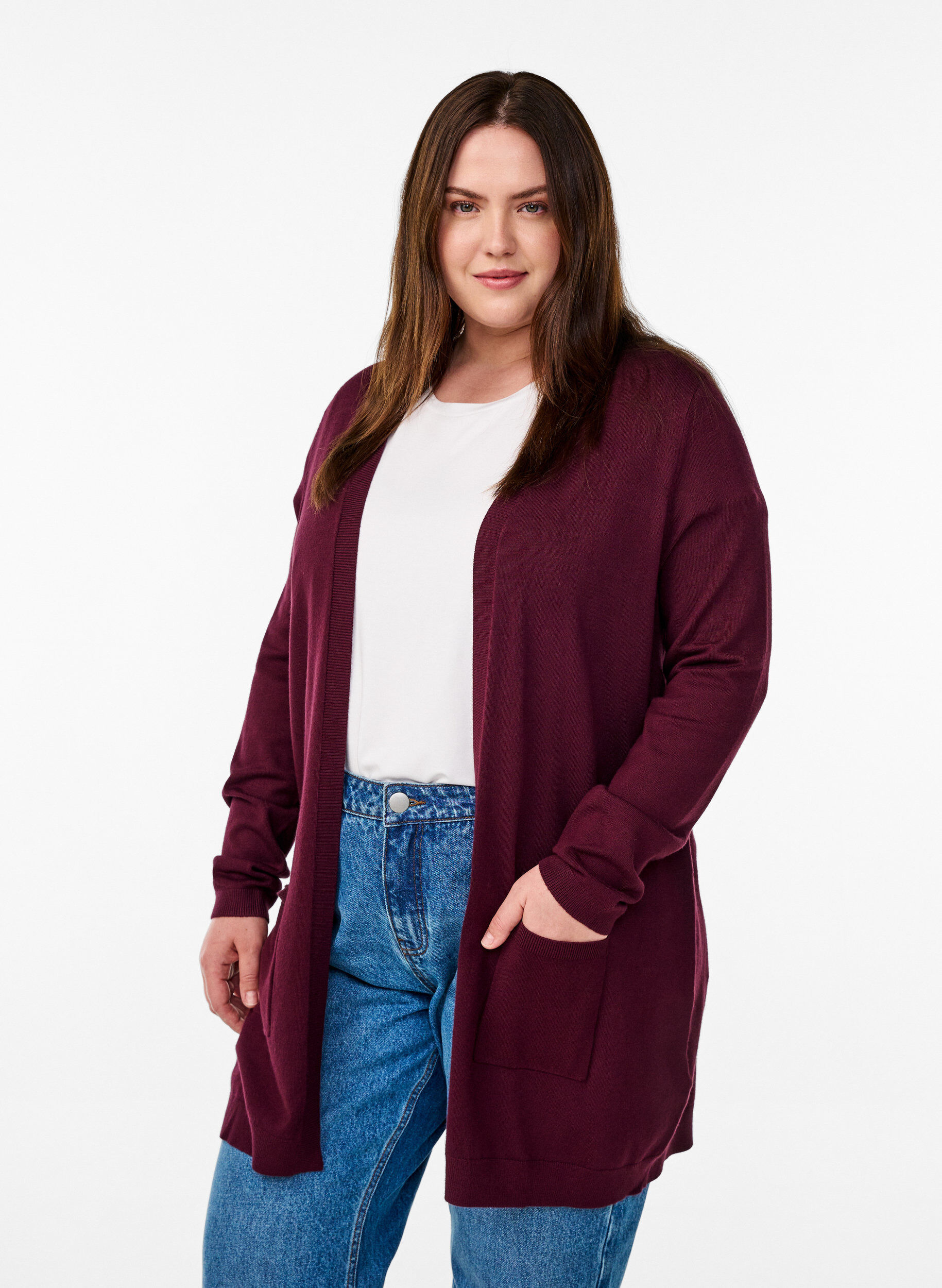 Lang strikcardigan i viskosemix, R&oslash;d, Model