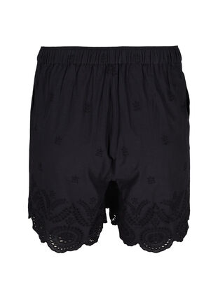 Bomulds shorts med lommer og broderi anglaise, Black, Packshot image number 1