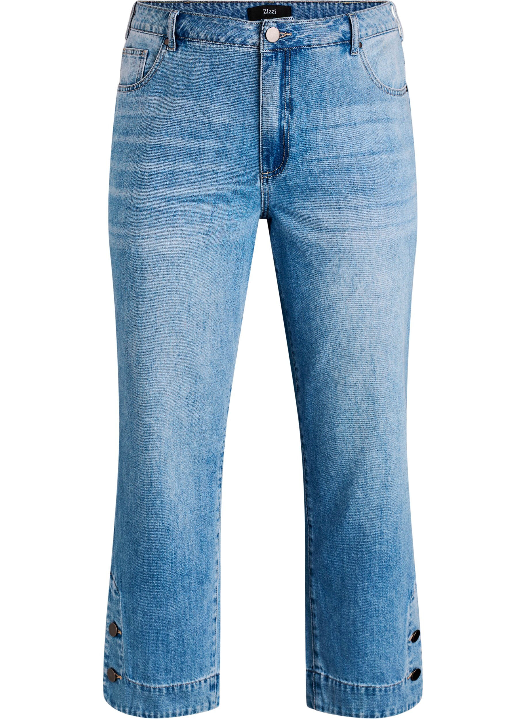 ZizziCropped Kiana jeans med straight fit og knapdetaljer, Bl&aring;, Packshot image number 0