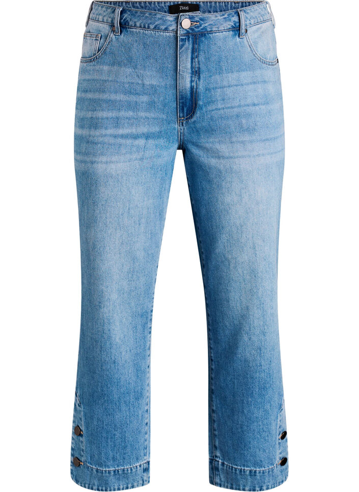Cropped Kiana jeans med straight fit og knapdetaljer, Bl&aring;, Packshot image number 0