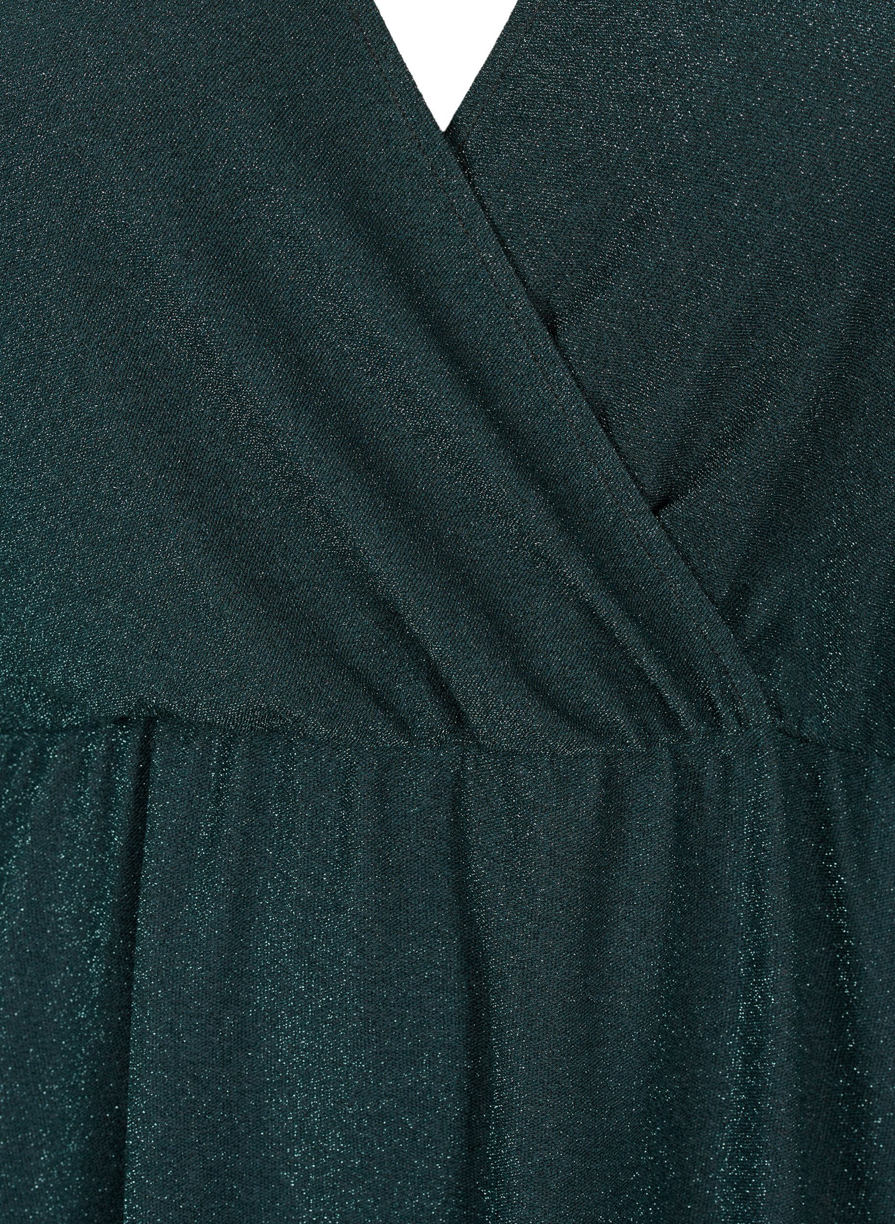 Zizzi Glitterkjole med wraplook og lange &aelig;rmer, Black Scarab, Packshot image number 2