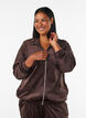 Cardigan i bl&oslash;d velour med lynl&aring;s og h&oslash;j krave, Brun, Model image number 0