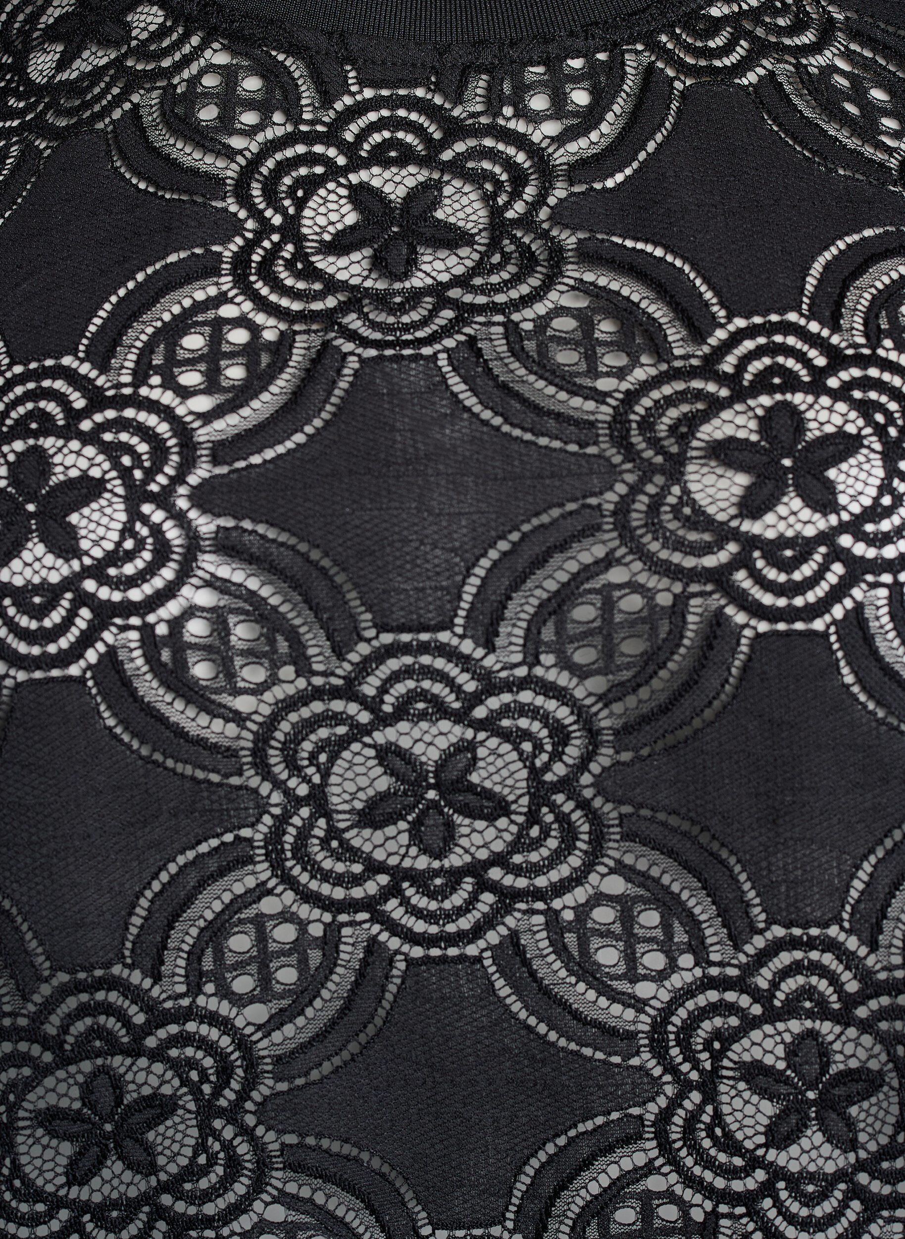 Zizzi Blondebluse med grafisk m&oslash;nster og 1/2-&aelig;rmer, Sort, Packshot image number 2