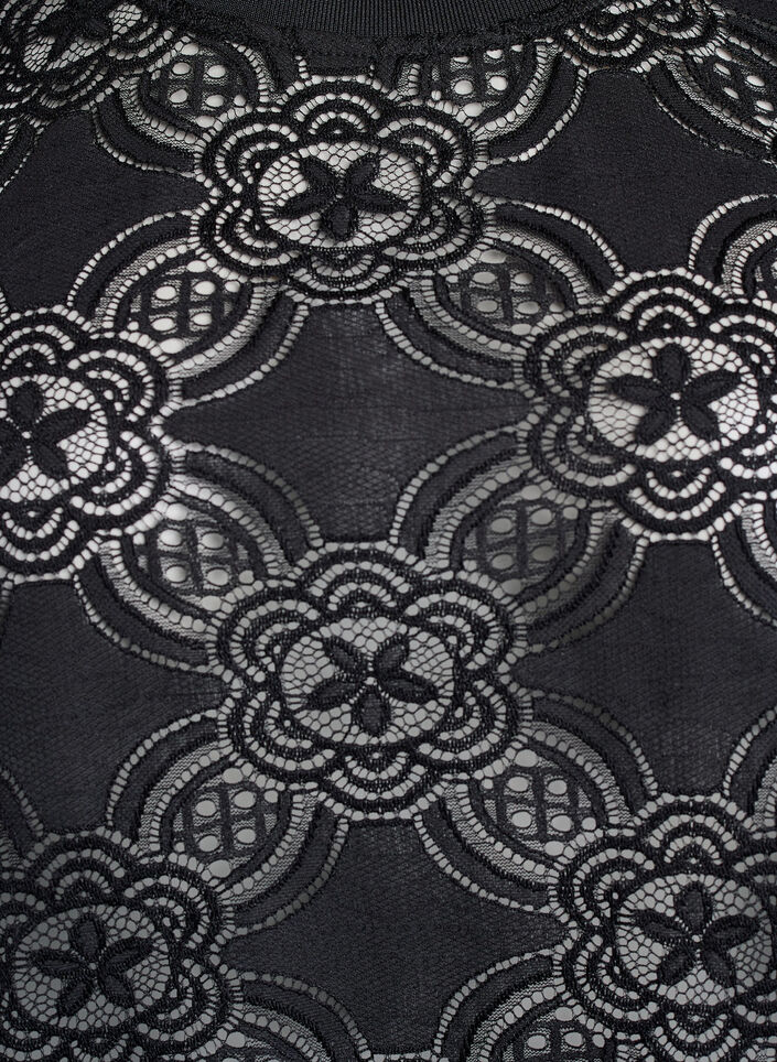 Blondebluse med grafisk m&oslash;nster og 1/2-&aelig;rmer, Sort, Packshot image number 2