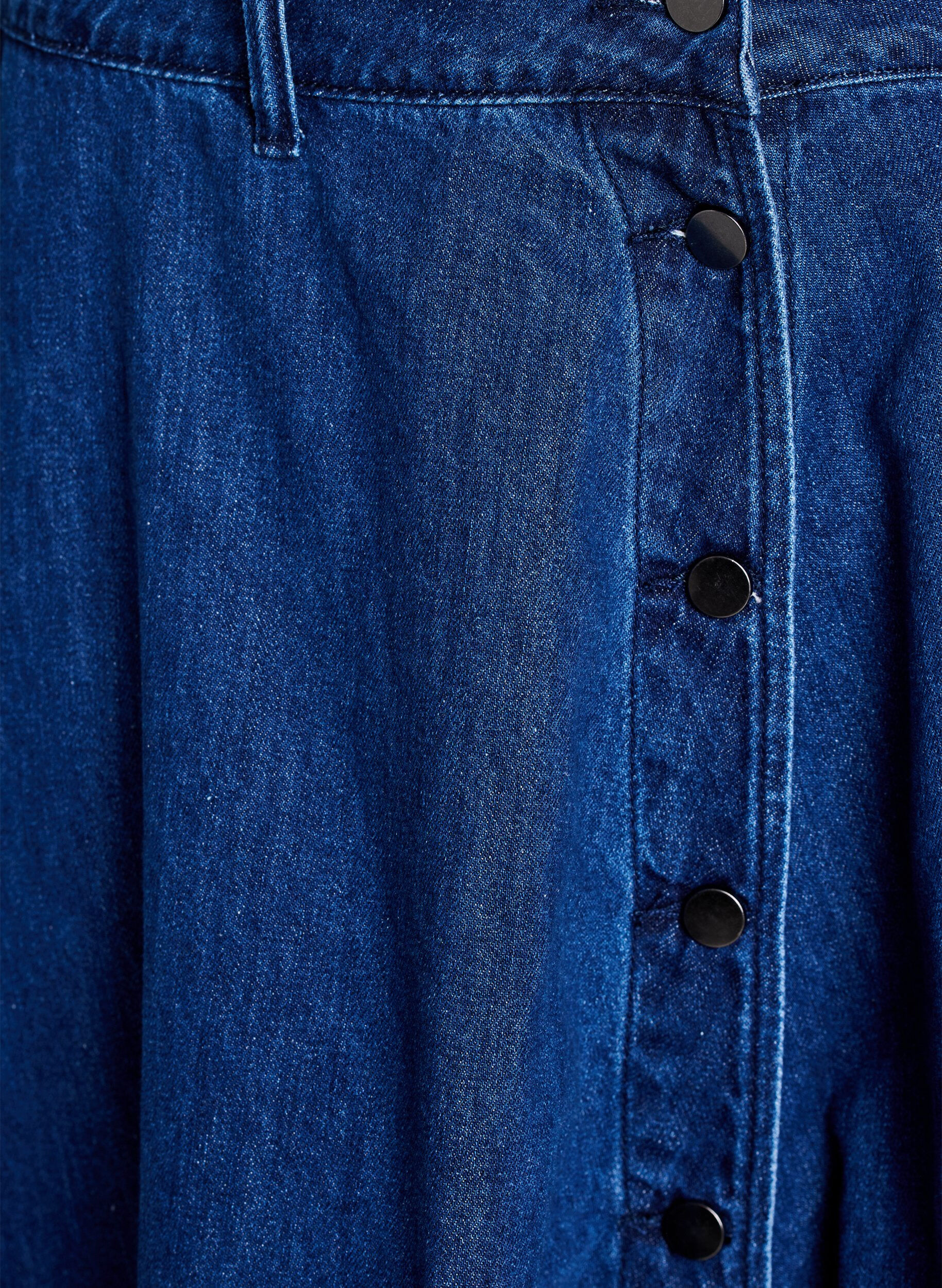 Zizzi Denimnederdel med knaplukning og A-form, Bl&aring;, Packshot image number 2