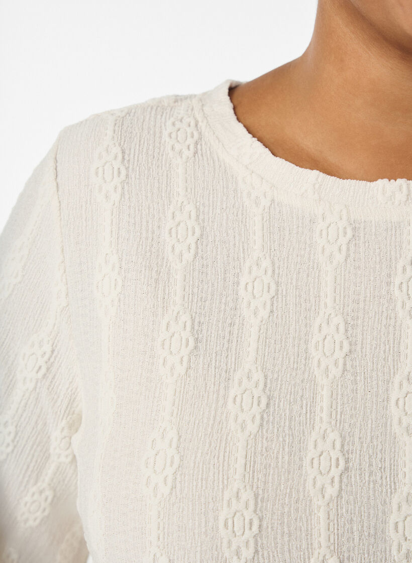 Bluse med strukturm&oslash;nster og korte &aelig;rmer, Beige, Model image number 3
