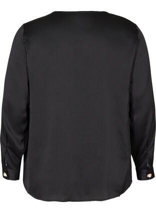 Skjortebluse med rund halsudskæring, Black, Packshot image number 1