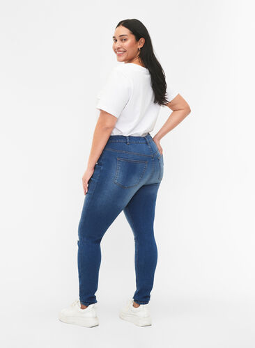 Super slim Sanna jeans med slid, Blue denim, Model image number 1