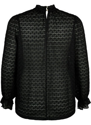 Langærmet bluse med mønstret tekstur, Black, Packshot image number 1