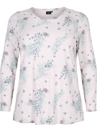 Langærmet bluse i rib, Natural Mél AOP Gran