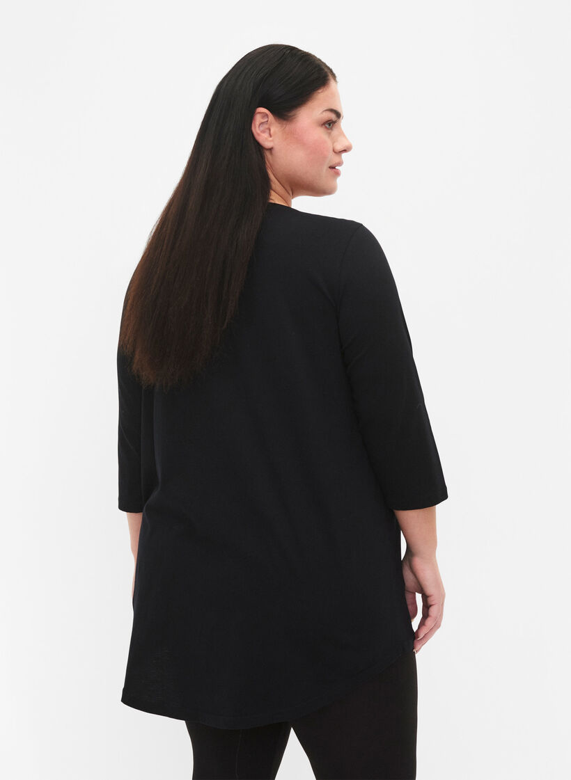 Bomulds t-shirt med 3/4 ærmer, Black, Model image number 1