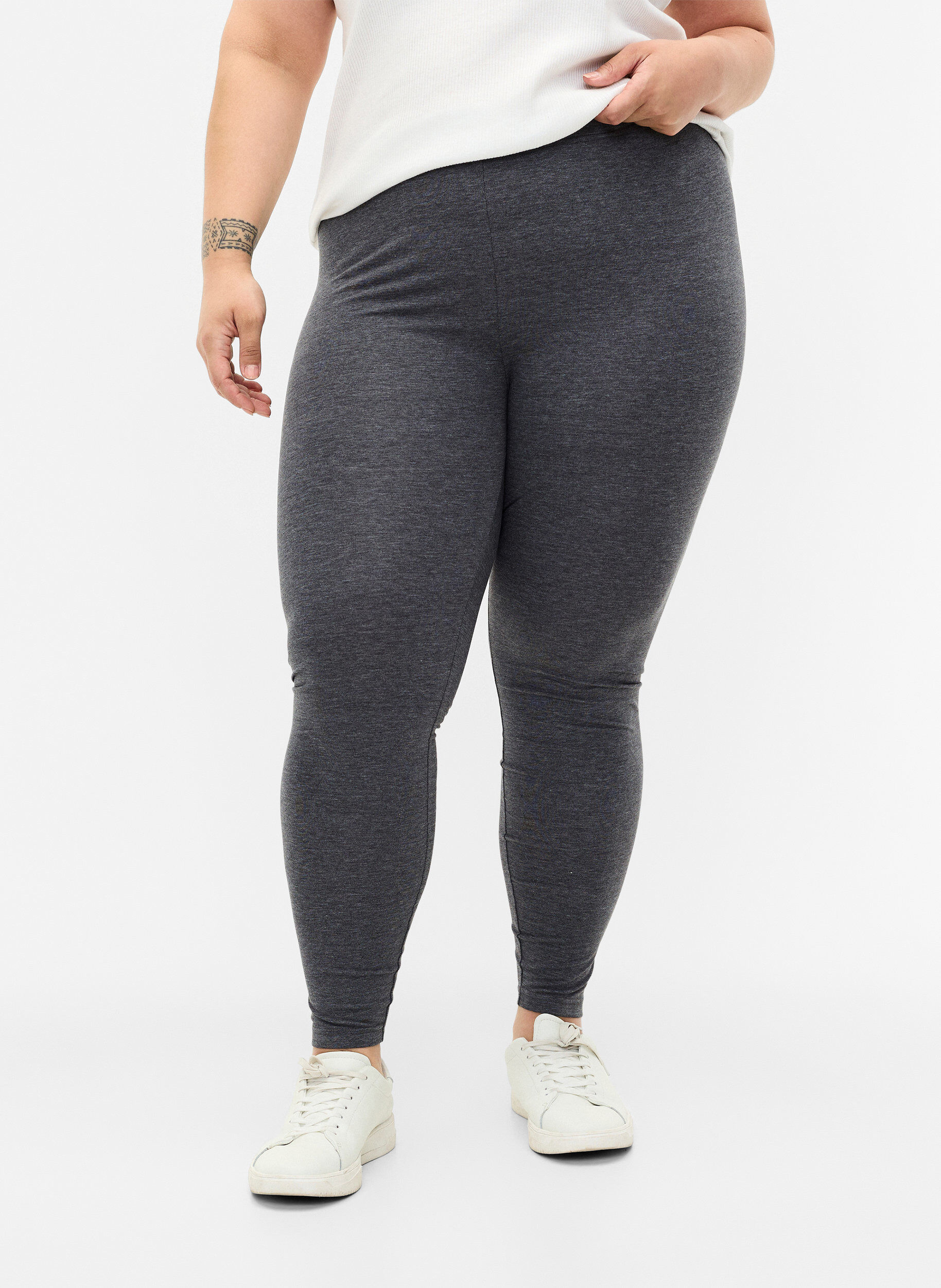 Zizzi Gr&aring;melerede leggings, Dark Grey Melange, Model image number 0