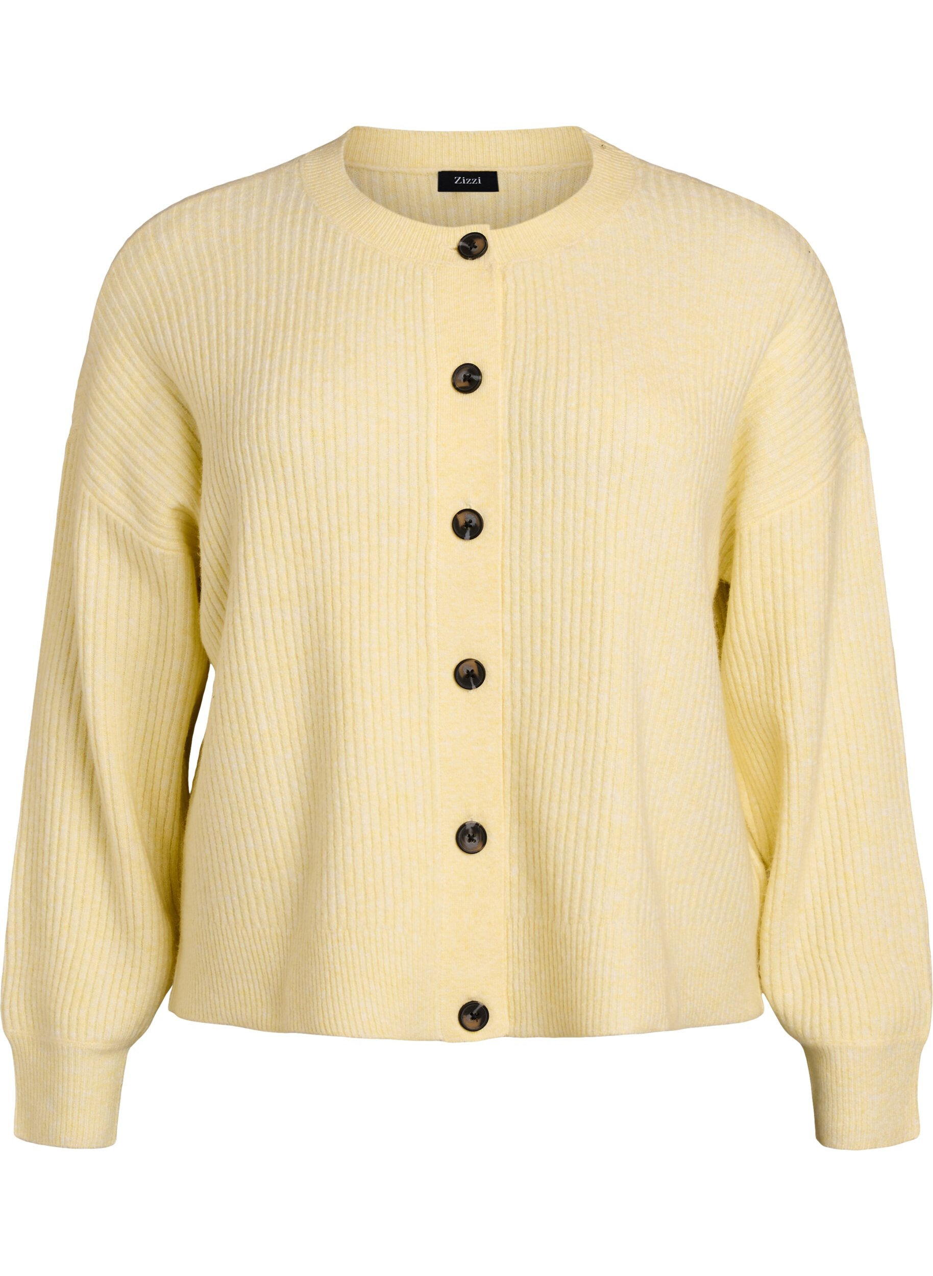 Zizzi Ribstrikket cardigan med knapper, Gul, Packshot image number 0