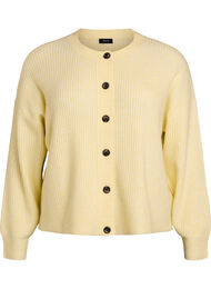Ribstrikket cardigan med knapper, Gul