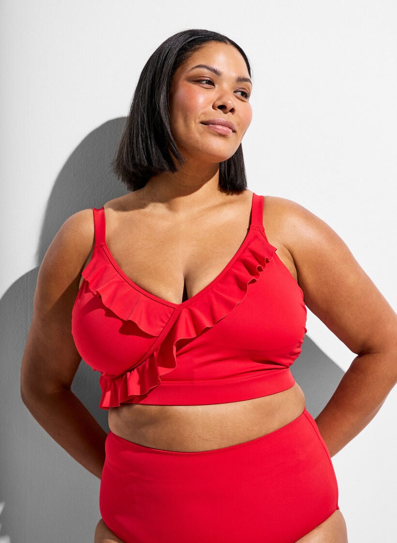 Bikini top med fl&aelig;ser og udtagelig indl&aelig;g, R&oslash;d, Model image number 0