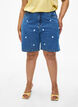 Denimshorts med høj talje og broderede hjerter, Blå, Model image number 3