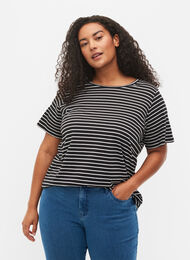 2-pak basis t-shirt i bomuld, Black/Black Stripe, Model