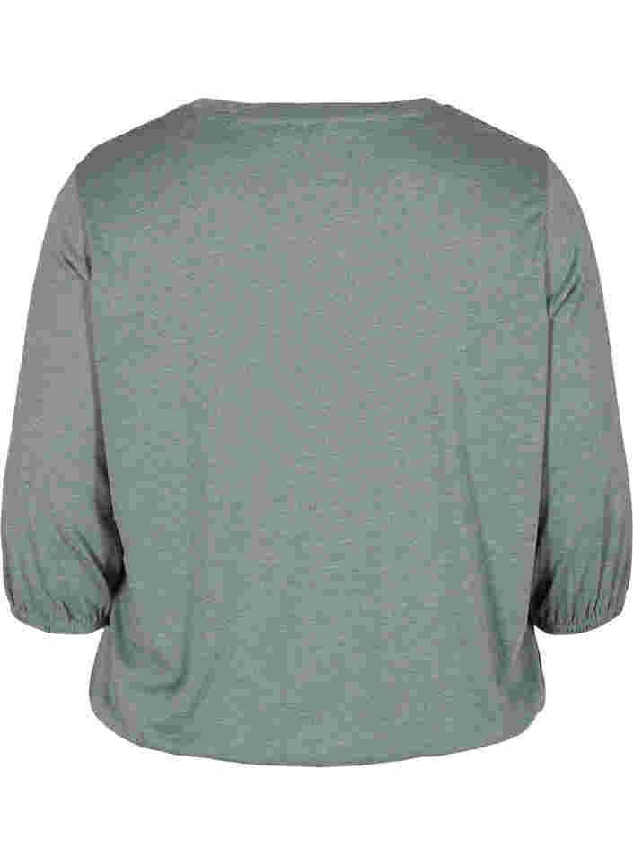 Ensfarvet bluse med 3/4 ærmer, Balsam Green Mel, Packshot image number 1