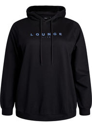 Sweatshirt med h&aelig;tte og print, Sort