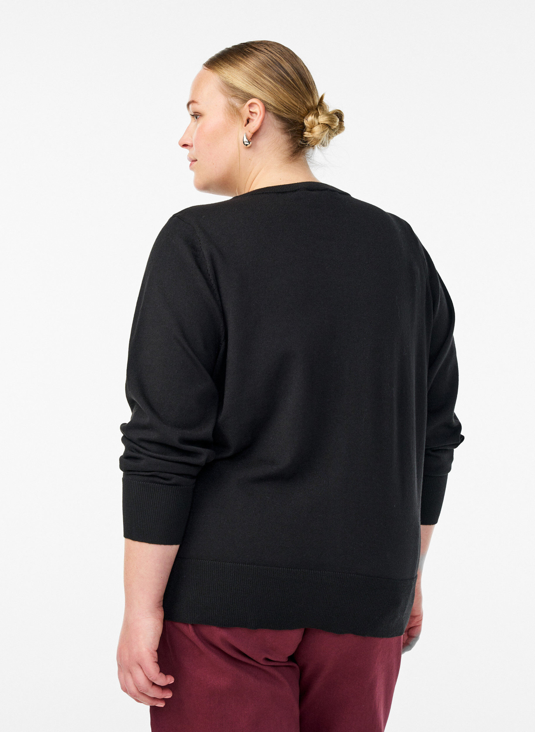 Zizzi FLASH - Finstrikket cardigan med rund hals, Sort, Model image number 2
