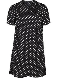 Wrap kjole i print med korte ærmer, Black w White Dot
