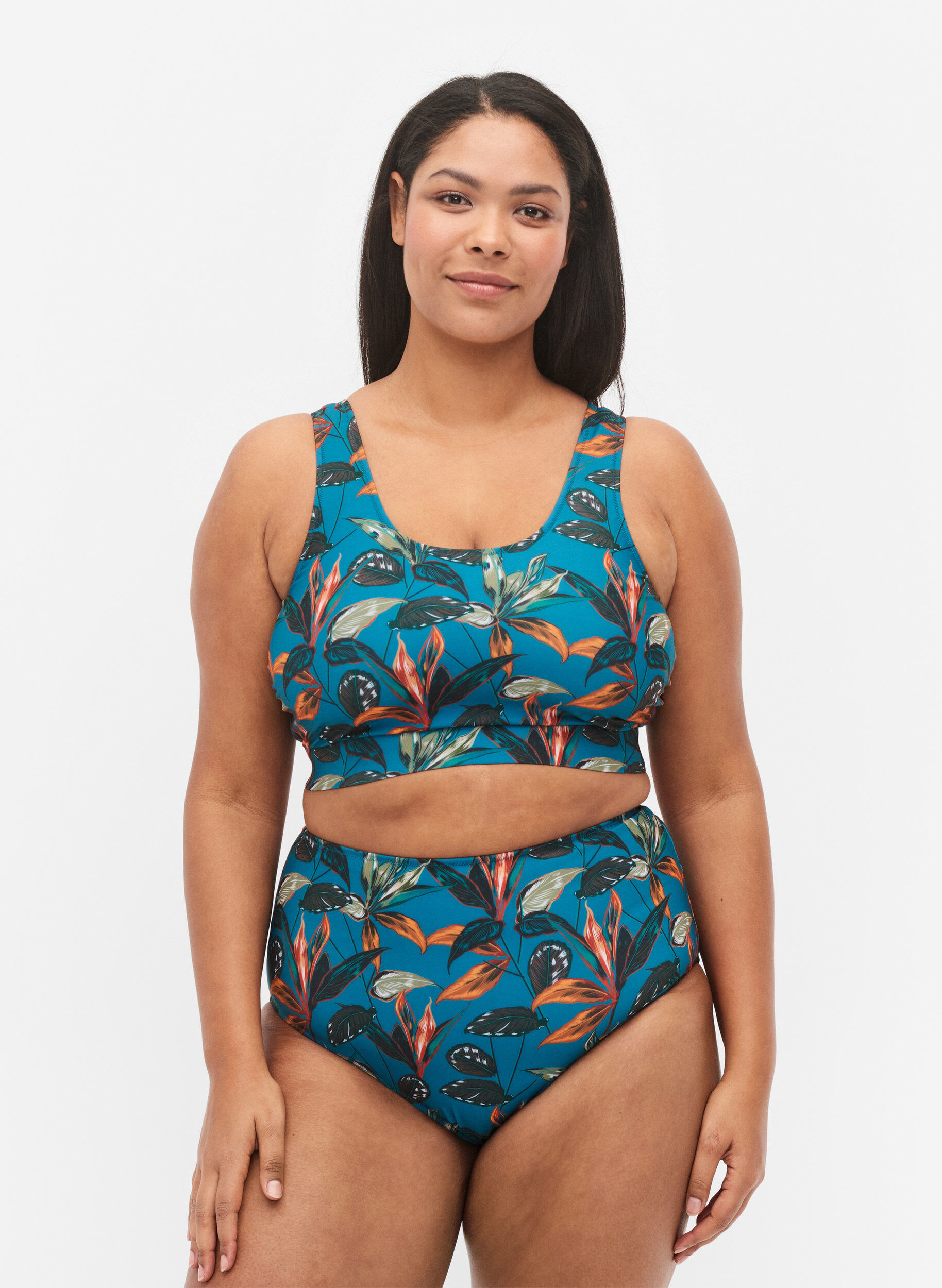 Zizzi H&oslash;jtaljet bikini underdel med print, Turkis, Model image number 0