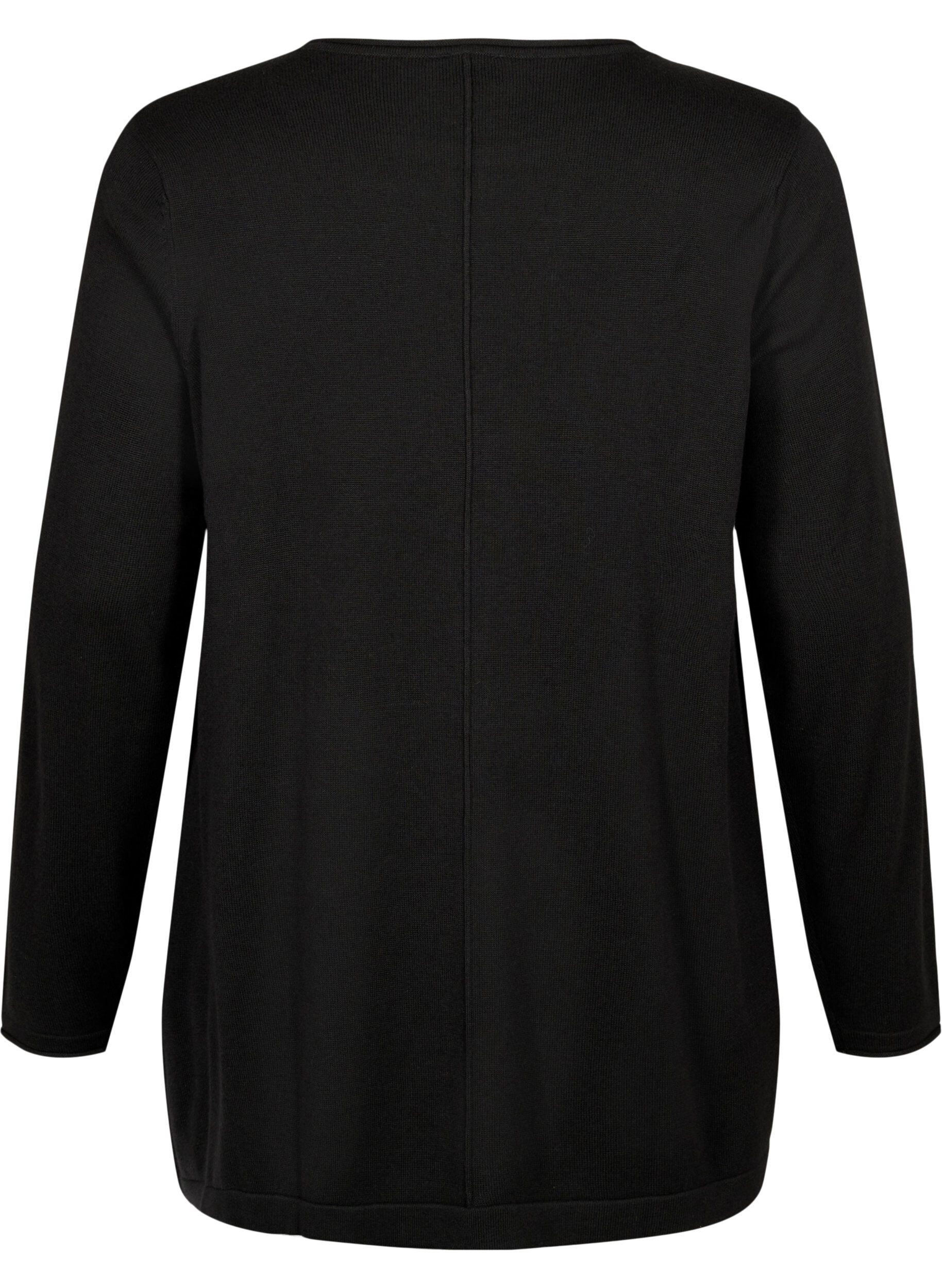ZizziStrikbluse i bomulds-viskosemix, Sort, Packshot image number 1