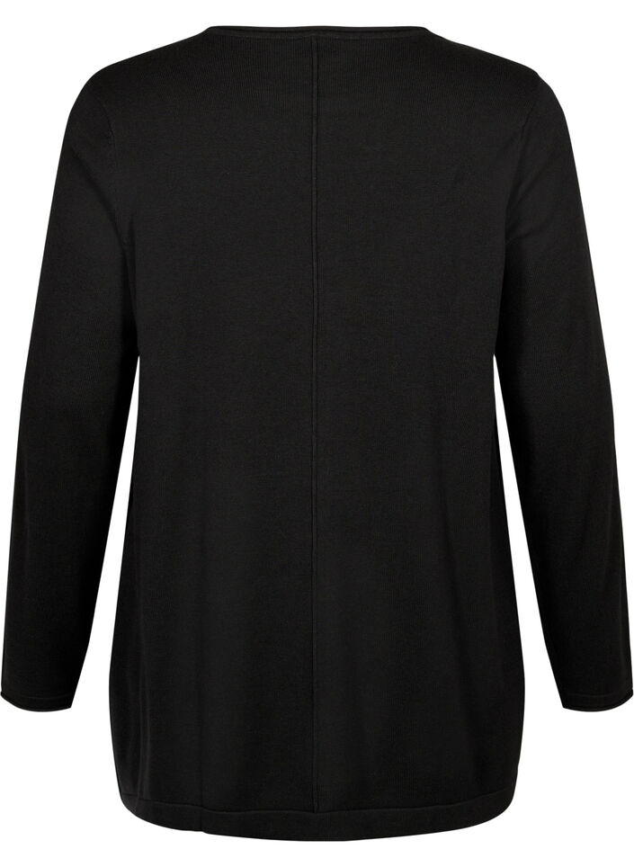 Strikbluse i bomulds-viskosemix, Sort, Packshot image number 1
