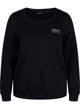 Bomulds sweatshirt med tekstprint, Black, Packshot image number 0