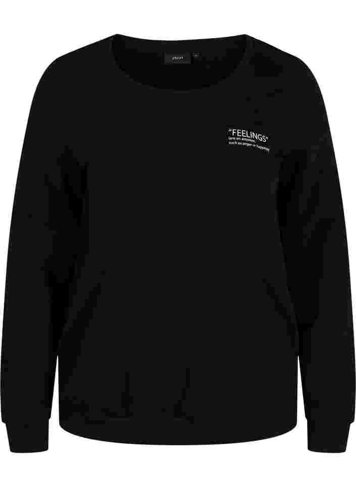 Bomulds sweatshirt med tekstprint, Black, Packshot image number 0