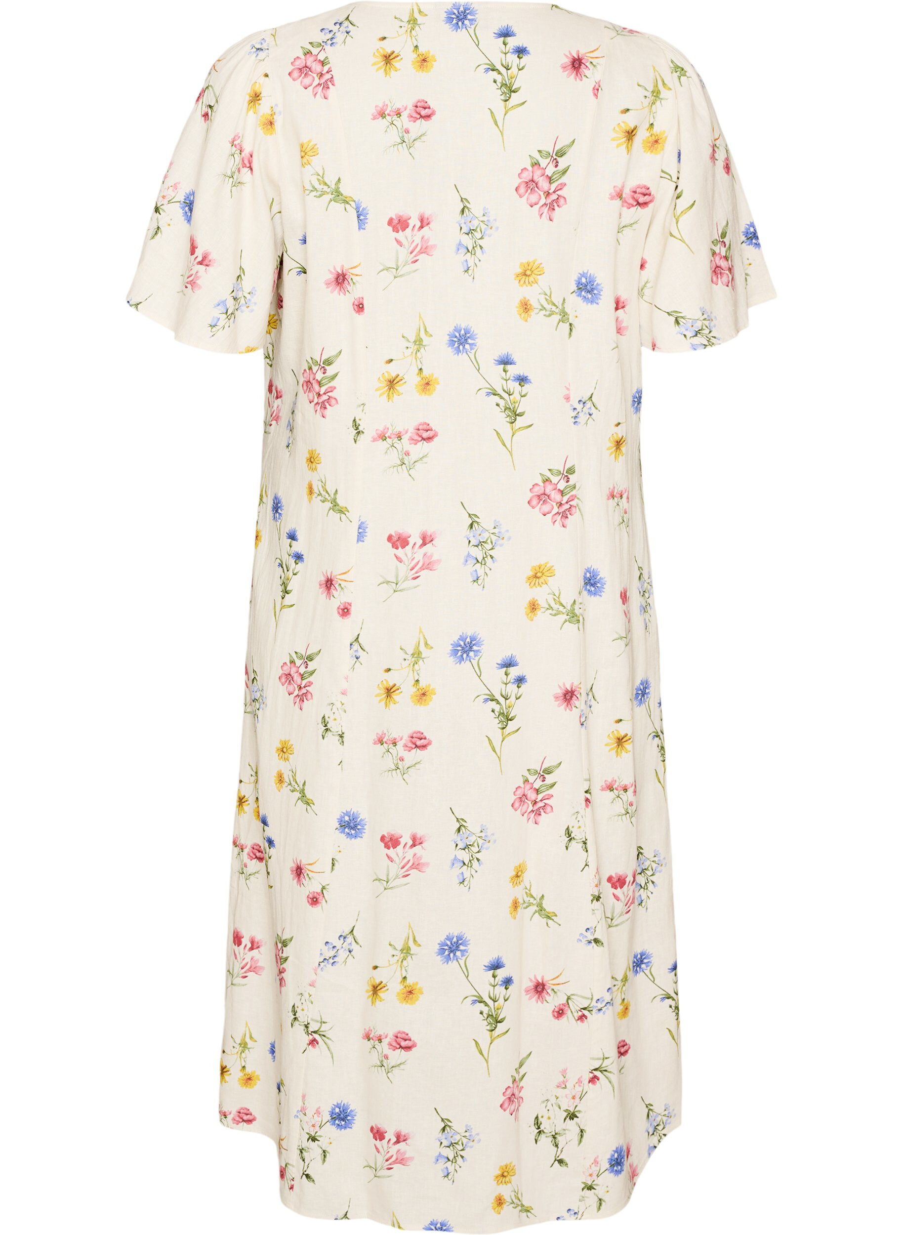 ZizziMidikjole i h&oslash;r og viskose med fl&aelig;se&aelig;rmer, Beige, Packshot image number 1