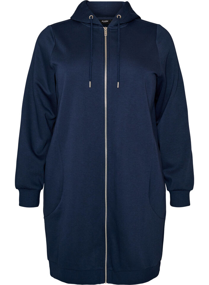 Lang h&aelig;ttetr&oslash;je med lynl&aring;s og lommer, Bl&aring;, Packshot image number 0