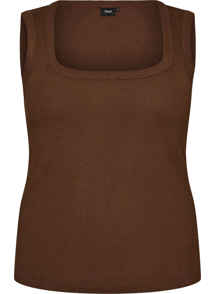 Ribtop med firkantet udsk&aelig;ring, Brun, Packshot image number 0