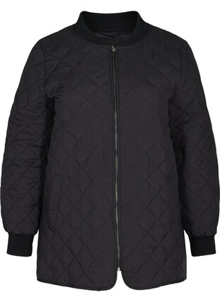 Kort quiltet jakke med lommer, Black, Packshot image number 0