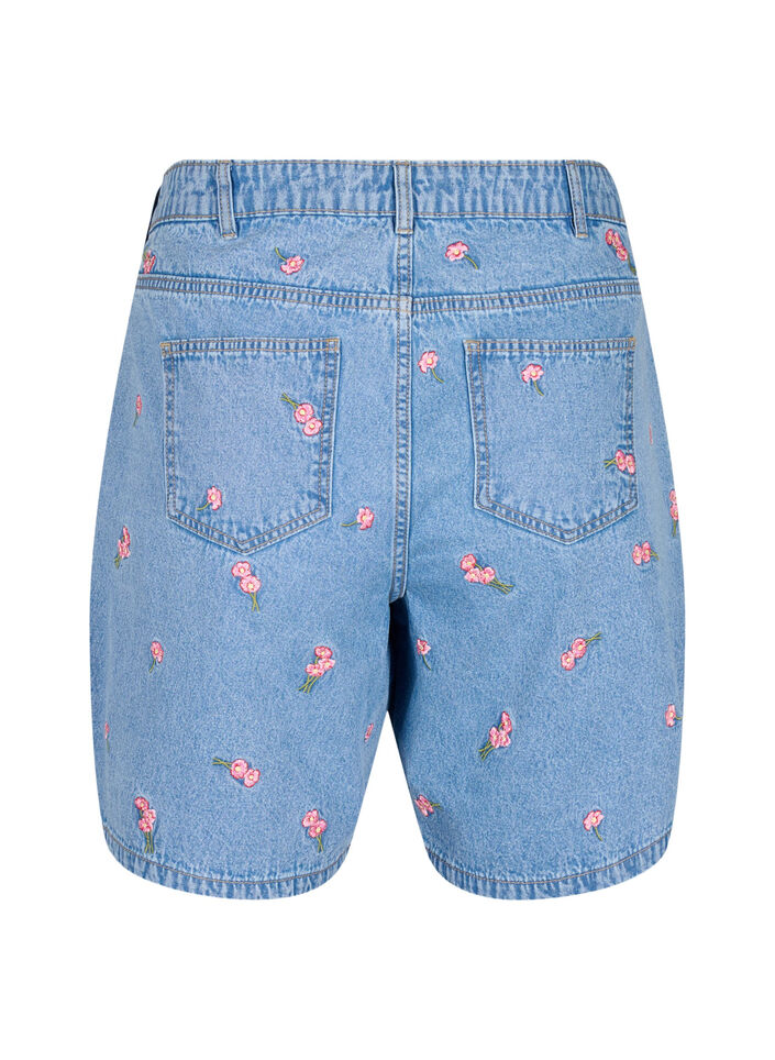 Denim shorts med broderede blomster, Blå, Packshot image number 1