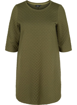 Struktureret kjole med 3/4 ærmer, Ivy Green, Packshot image number 0