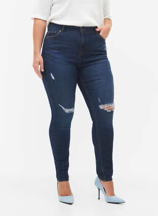 Super slim Amy jeans med slid og høj talje, Dark blue, Model image number 2
