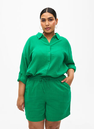 Shorts i bomuldsmusselin med lommer, Jolly Green, Model image number 0