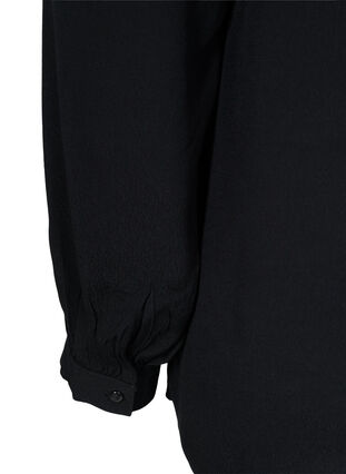 Langærmet viskose skjorte med flæsedetaljer, Black, Packshot image number 3