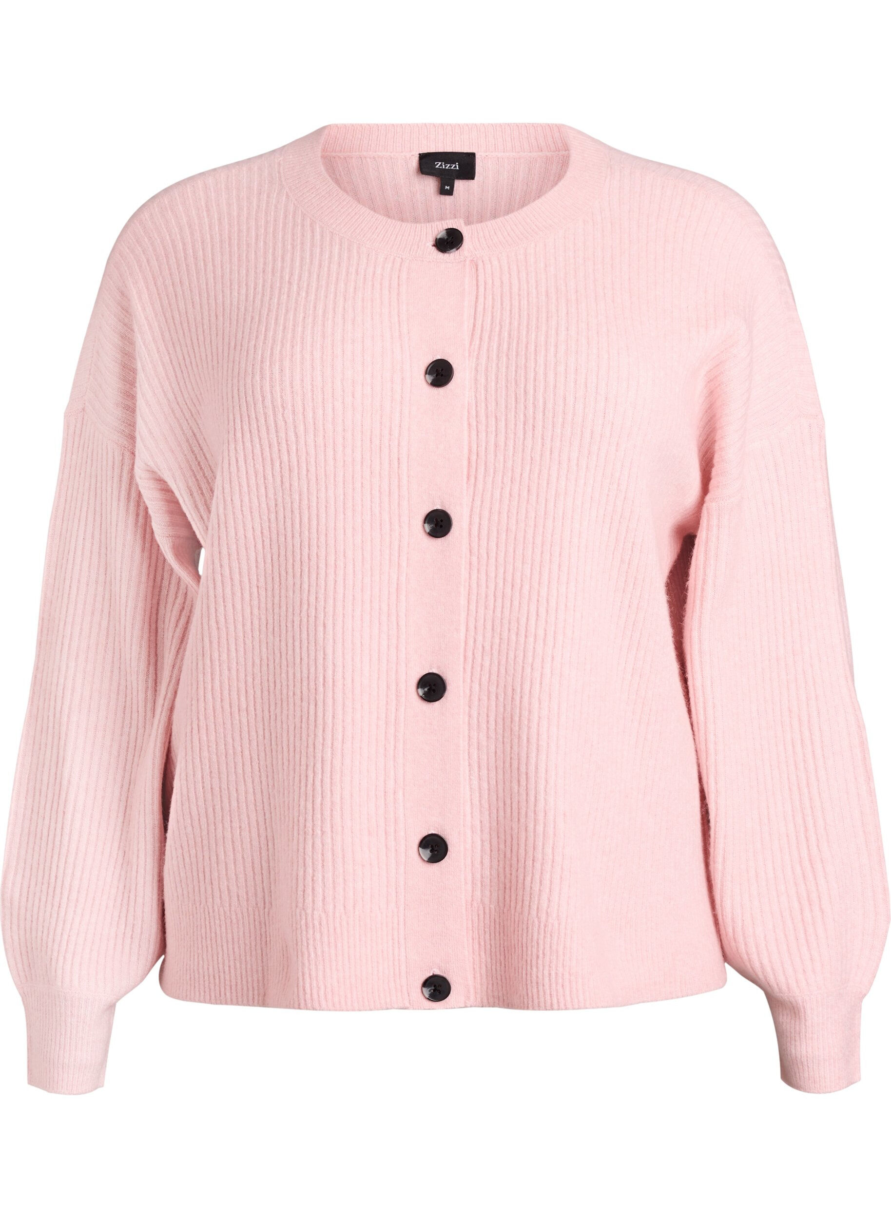 Ribstrikket cardigan med knapper