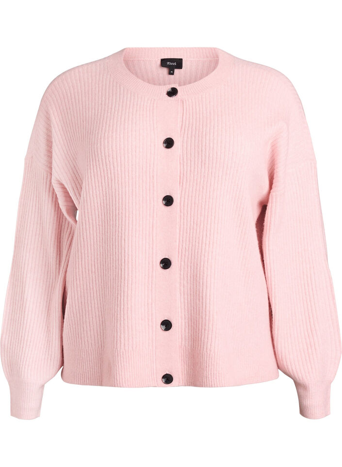 Ribstrikket cardigan med knapper, Lyser&oslash;d, Packshot image number 0
