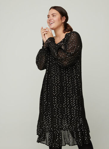 Langærmet kjole i viskose, Black, Model image number 0